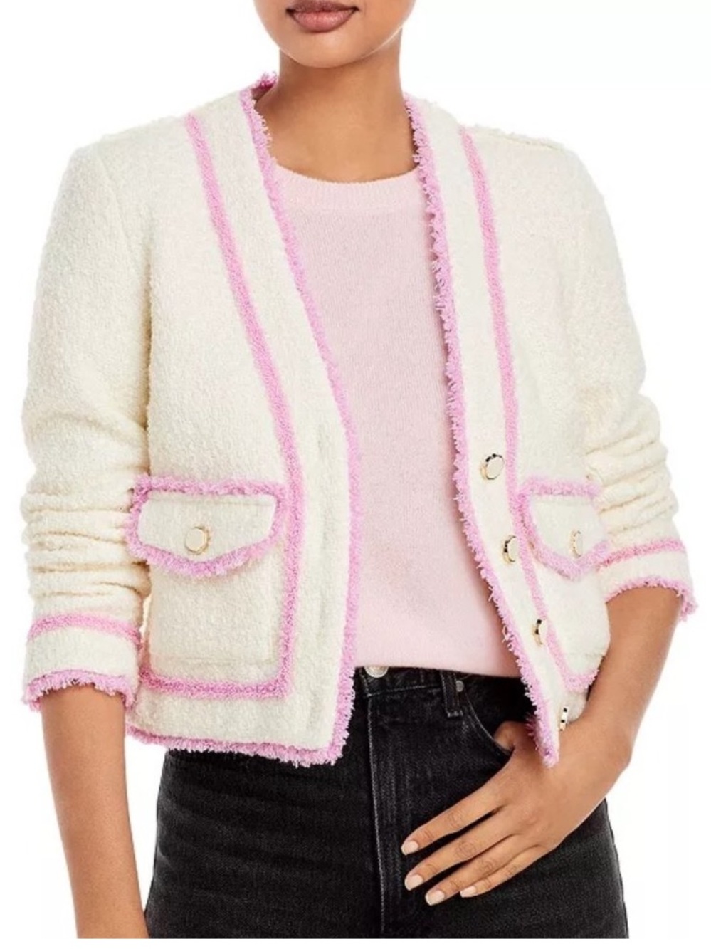 AQUA BOUCLÉ CONTRAST TRIM JACKET XL NWT